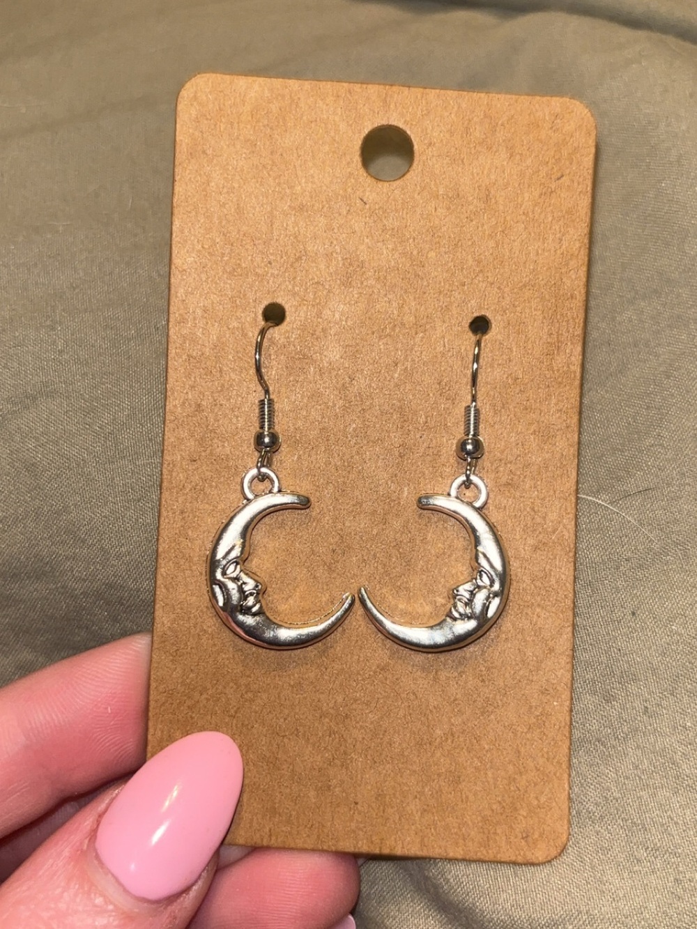 Silver Moon Face Dangle Earrings for Women